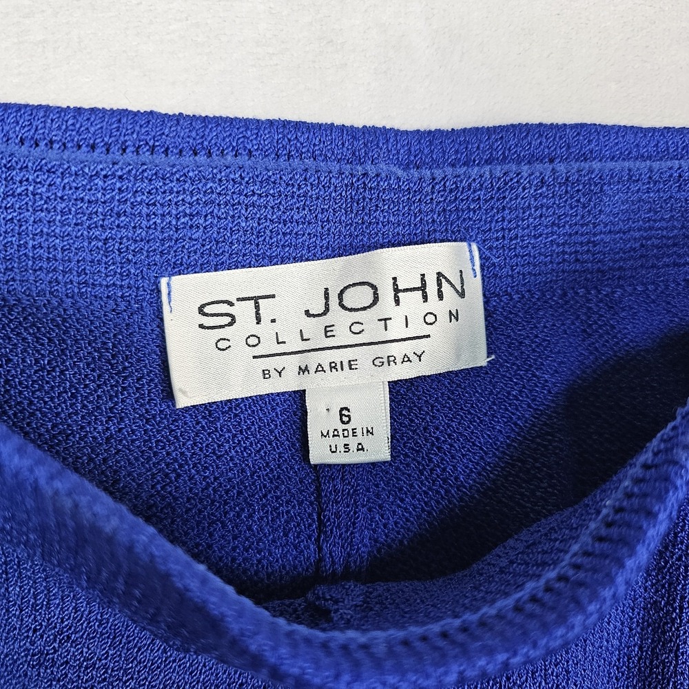 Vtg St John Pant Suit Jacket Marie Gray Women 6 Knit Royal Gold Full Zip Pull On - Picture 11 of 16